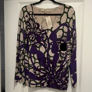 Vertigo Paris Purple and Green Patterned Cardigan